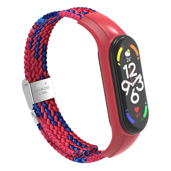 Röd Blå Röd Blå Nylonflätad Klockarmband kompatibelt med Xiaomi Mi Band 7