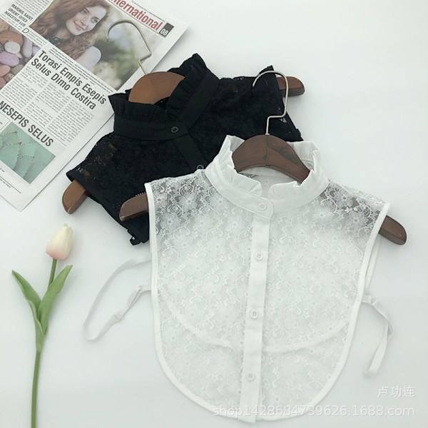 Dame falsk krage Avtakbar halv Rhinestone Skjorte Vinter Wh 30*30 White