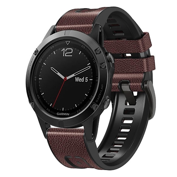 Tummanruskea silikoninen nahkainen kellon ranneke, yhteensopiva Garmin Fenix 7:n kanssa