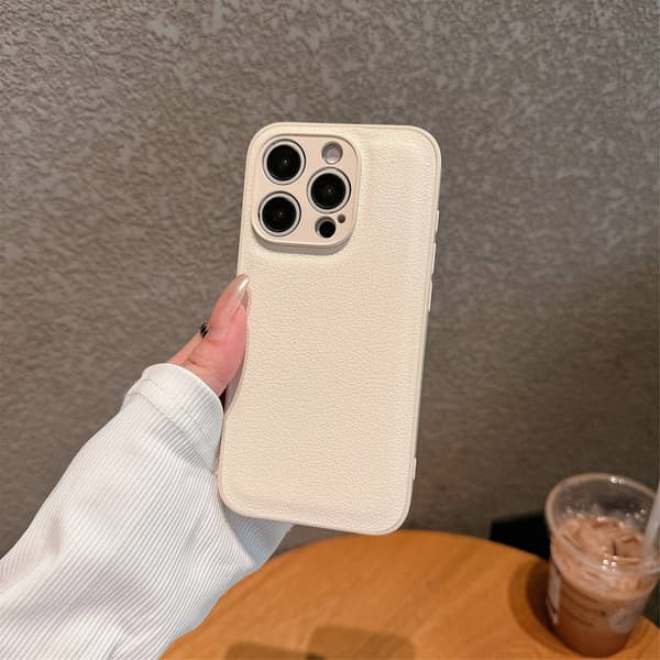Etui til iPhone 14 Lychee mønster-hvit 2 i 1 Pebbled klassisk lær