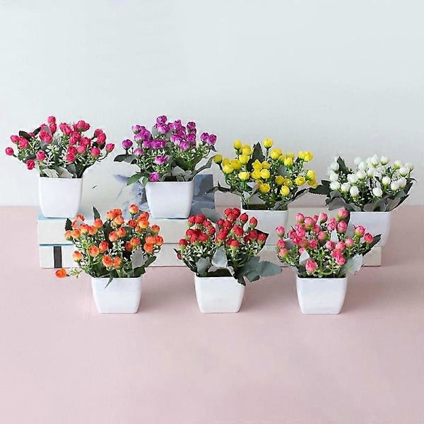 Kunstig Blomst Bonsai Plast Liten Trepotte Hjem Bord Hage Dekor Prop White