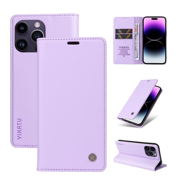 Etui til iPhone iPhone 15pro Lys lilla Almindelig Magnetisk Flip Wallet med Kortholder