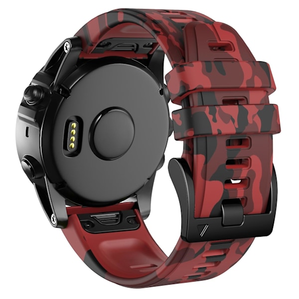 Rött Rött Kamouflage Silikon Armbandsur Kompatibelt med Garmin Fenix 7x