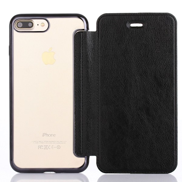 Etui til iPhone 14PRO MAX sort Flip Elektroplettering Transparent Wallet med Kortholder