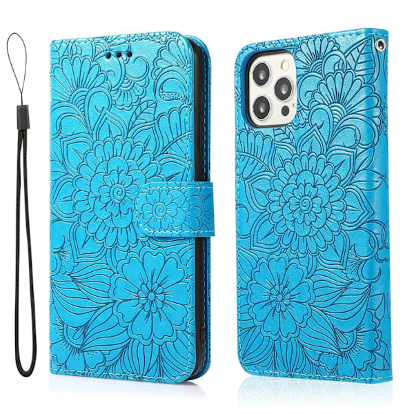 Etui til iPhone 14PRO blå 3D-preget myk magnetisk mote