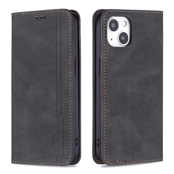 Etui til iPhone 13promax sort Mørk Magnetisk RFID-Blokerende Wallet med Kortholder Flip
