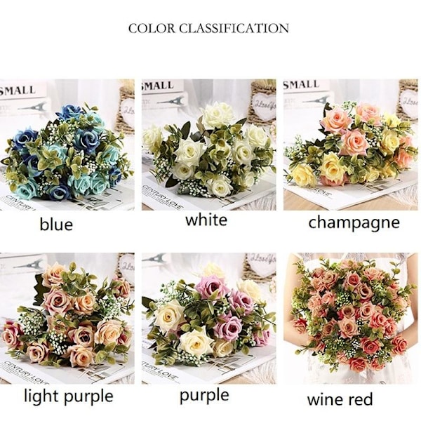 Kunstig Silke 1 Bund Krøllet Rose Blomsterbuket Bord Hjem Bryllup Dekoration Falske Blomster Håndværk Del Wine red