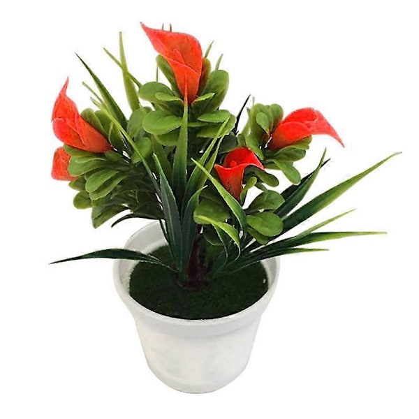 Kunstig bonsaiplante i plast, falsk potteplante, blomst, dekorasjon til hjem, kontor, hagefest Red
