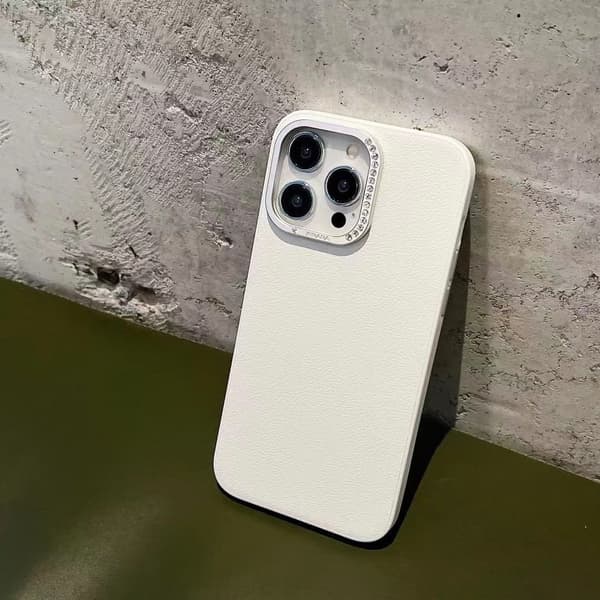 Etui til iPhone 14 Hvid Diamant linse Almindelig lædertekstur klassisk