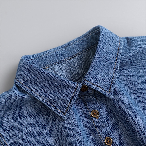 Dame falsk krage Avtakbar halv Bomull Denim Skjorte Avtakbar Light blue denim tip