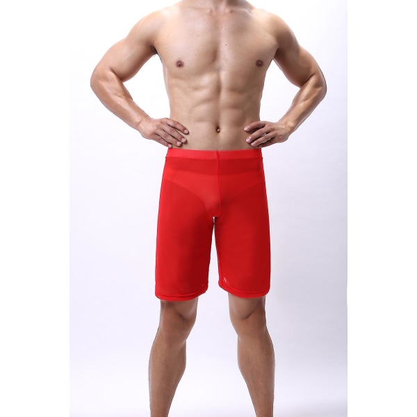 Nya män solida, låga midjade underkläder Boxer Mesh genomskinliga underkläder Red XL