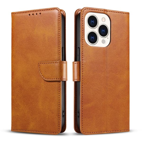 Etui til iPhone 16 Plus Khaki Kalveskinds Flip