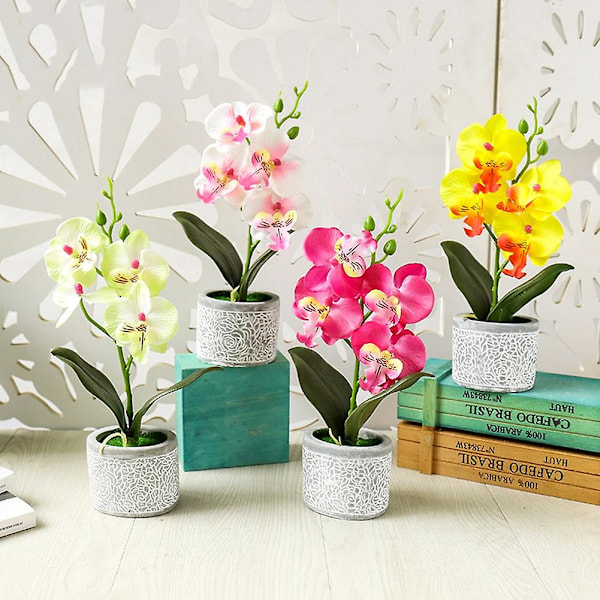 1 stk. Kunstig Blomst Sommerfugl Orkide Cementpotte Bonsai Hjemmehave Fest Dekoration