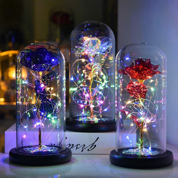 Kultafolio kukka ruusu lasikupu lyhty LED keinotekoinen kukka sininen kulta Keinotekoinen Flora blue gold