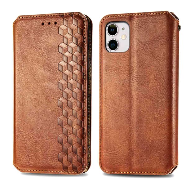 Etui til iPhone 15 brun Flip Magnetisk Lommebok med Kortholder 3D