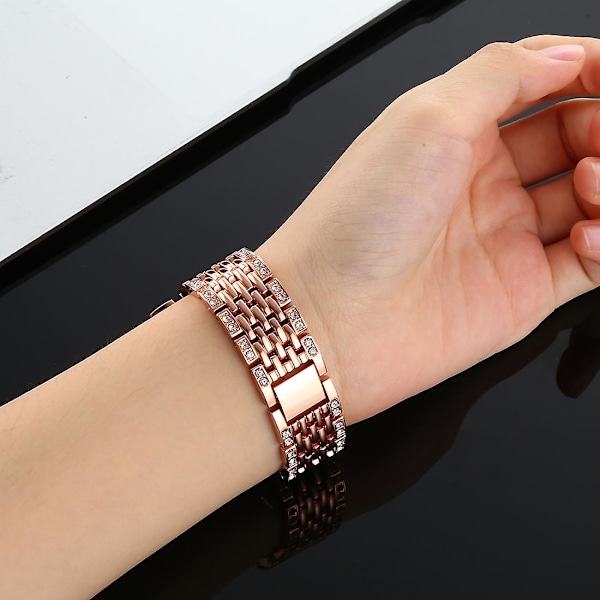 Ruusukullanvärinen ruusukulta yhteensopiva Fitbit Charge 3:n kanssa, timanttikoristeltu ranneke