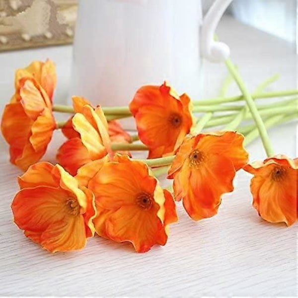 10 stk. Kunstige valmueblomster Kunstig blomst til bryllup, ferie, brudebuket, hjemmefestdekoration (0range)
