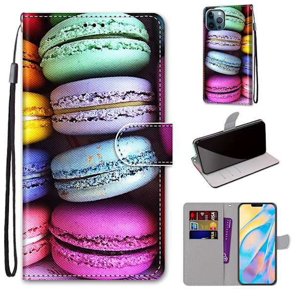 Etui til iPhone 13 Farverig Lagkage Malet Tegnebog med Kortholder Flip