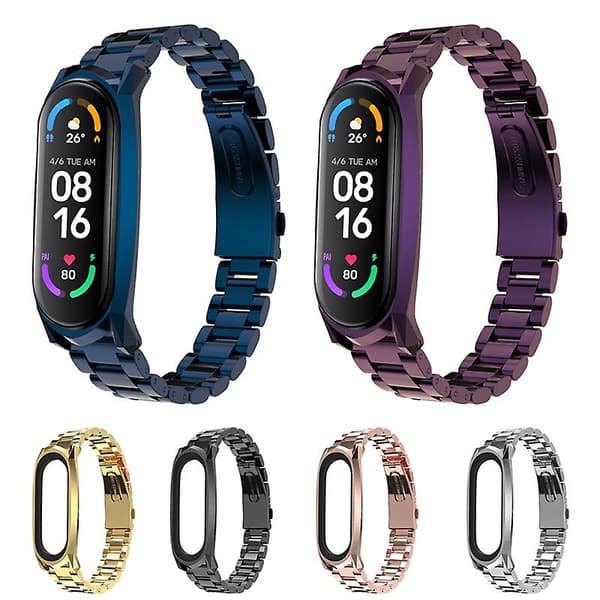 Sort Sort kompatibel med Xiaomi Mi Band 6 / 5 / 4 / 3 Urrem i rustfrit stål