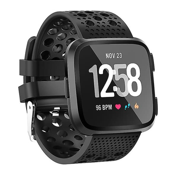 Sort Sort Ventilerende Cirkel Hul Håndledsrem Urrem kompatibel med Fitbit Versa