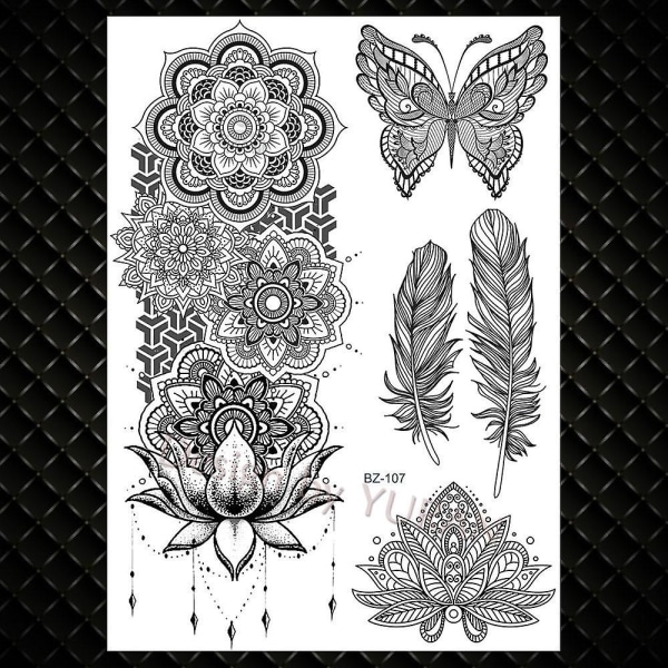 Kvinnor Big Arm Owl Fake Temporary Tattoo - M ala Flower India Tattoo Stickers GBMLS1006