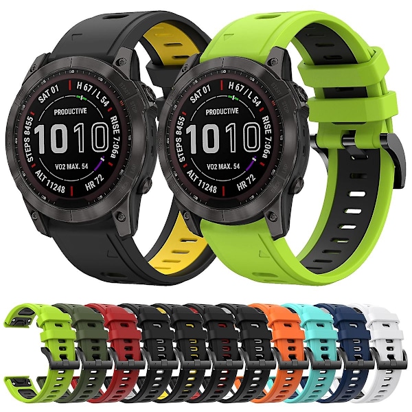 Oransje Svart Oransje Svart Tofarget Silikonklokkereim kompatibel med Garmin Fenix 7x Solar