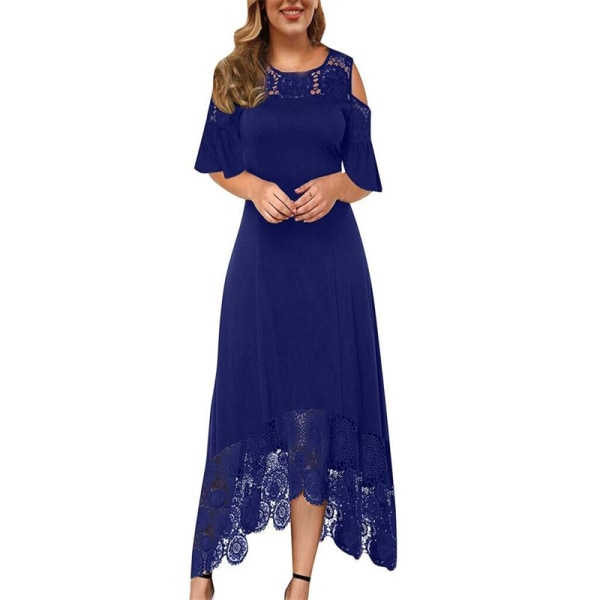 Lace Patchwork Rufsig kortärmad pulloverklänning Dark Blue 4XL