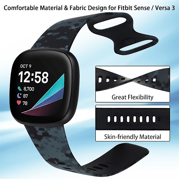 H H kompatibel med Fitbit Versa 3 Tryckt Klockarmband, Storlek:l