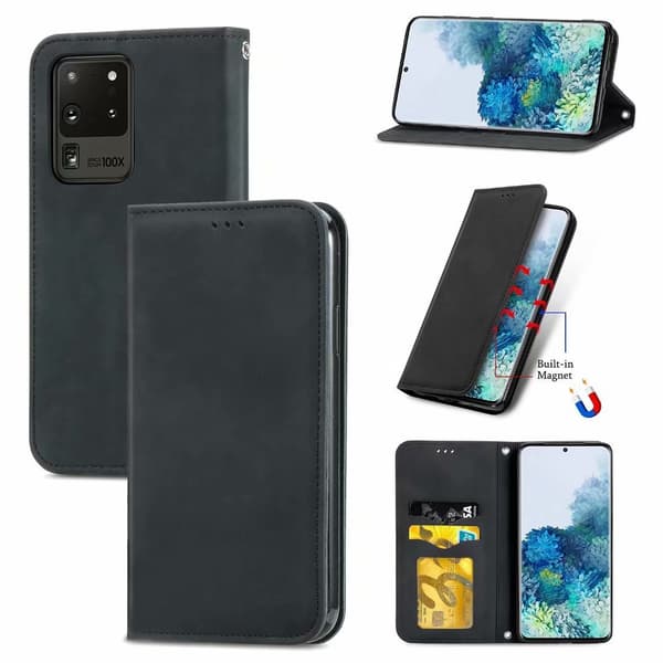 Etui til iPhone 13 sort Retro Wallet med kortholder Flip