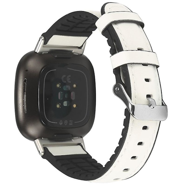 Vit Vit kompatibel med Fitbit Versa 3 Läder + Silikon Armband