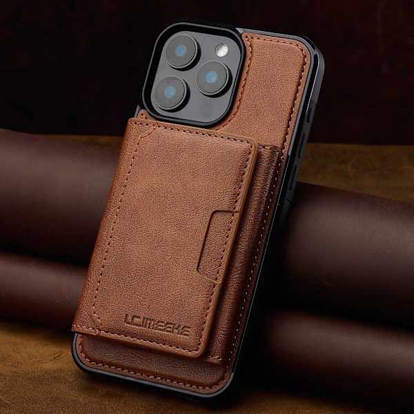 Kotelo iPhone 13 Pro:lle, ruskea, business, magneettinen korttipidike, jalusta, RFID-suojaus