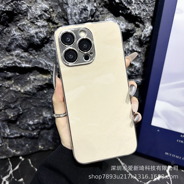 Fodral för iPhone 14Promax Khaki Snöberg Lädertextur Elektropläterad Lädertextur Linsskydd