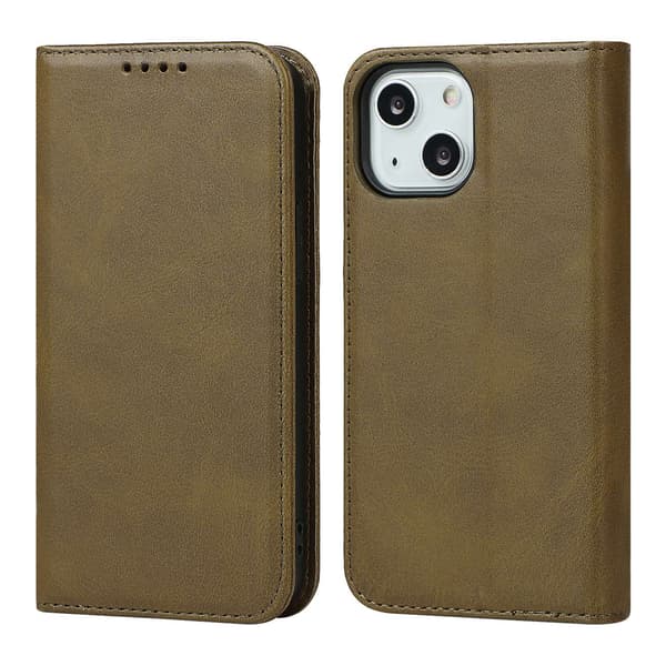 Etui til iPhone 13 mini Mørkegrønn Kalveskinn Flip