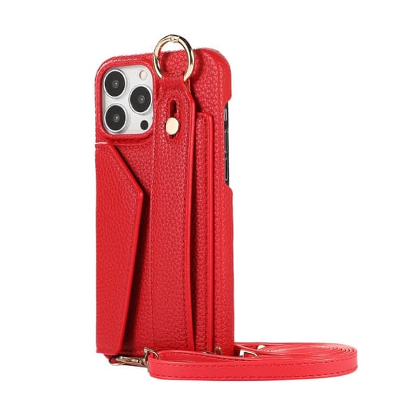 Etui til iPhone 15plus (Rød) Håndleds Møntpung Håndleds Pebbled Wallet med Kortholder