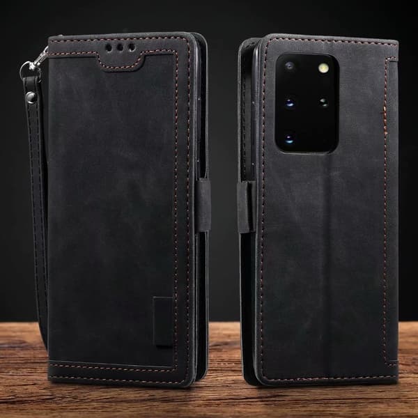 Etui til iPhone 13 Pro Max sort Retro Mixed Media Wallet med kortholder Flip