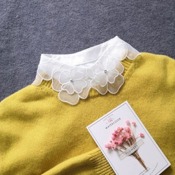 Dame falsk krage Allsidig Allsidig Genser Mote Blonder S Cotton round neck white-average size