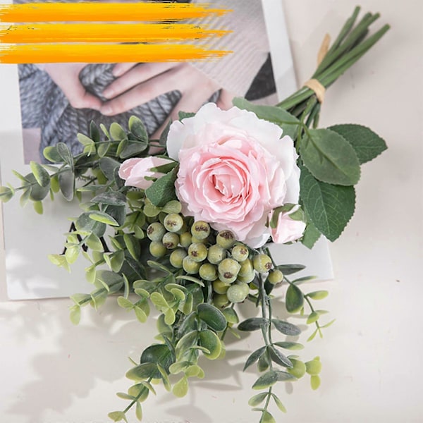 Simulerte Blomster Rosebuketter Håndholdte Blomster Vegg Pink