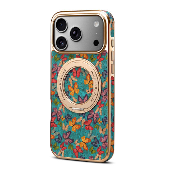 Fodral för iPhone 14/15 Plus Stativ Lädertextur Anti-fingeravtryck Blå