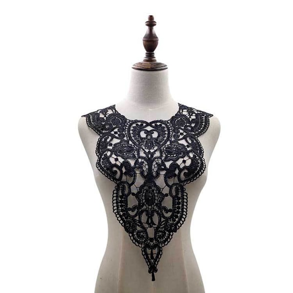 Dame falsk krage Avtakbar halv Milk Silk Brodert Cors Black Black