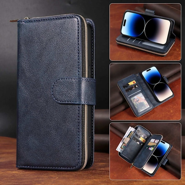 Fodral för iPhone iPhone 16 Royal Blue dragkedja 九卡 Plånbok med Korthållare dragkedja Plånbok med Korthållare