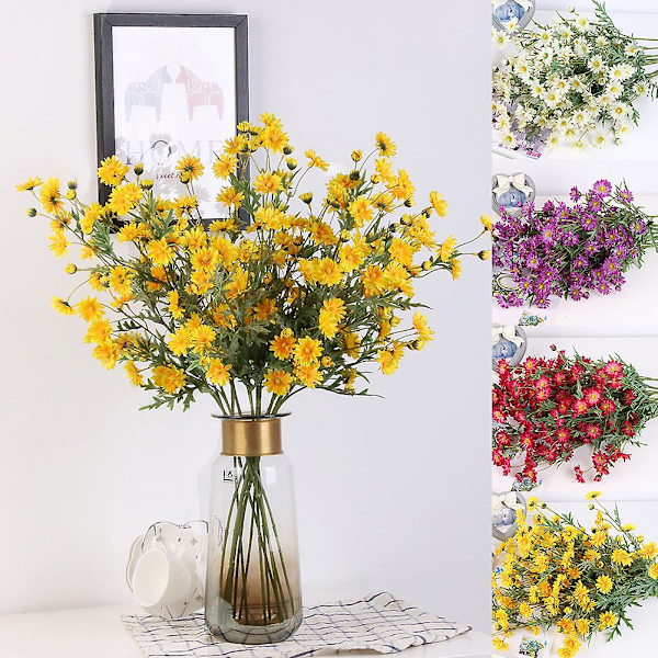 1 stk. Kunstig liten prestekrage falsk blomst blader hjem bryllup kaffebar dekor White