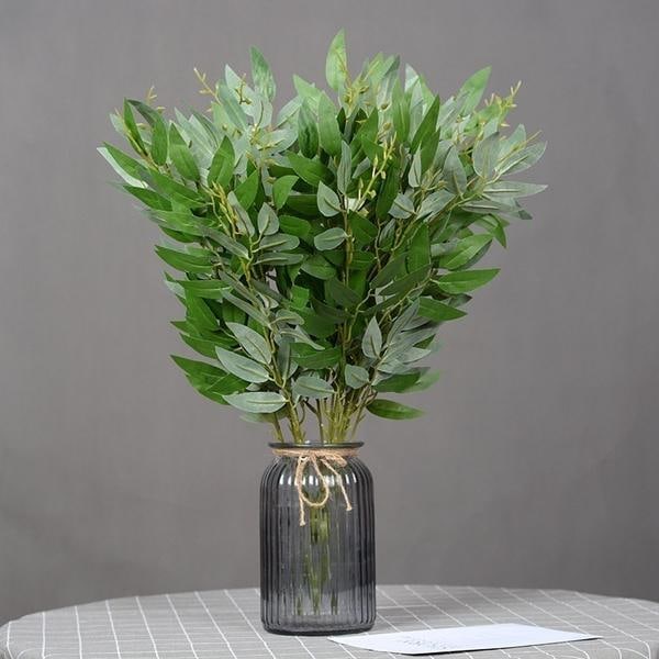 1/3 stk. Kunstig Pileblad Rattan 5 Grene Skovplanter Blomsterarrangement DIY Dekoration Krans Brick red 3pcs