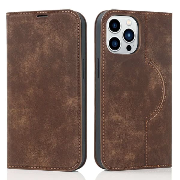 Etui til iPhone 15 Pro kaffe Trådløs Lader Magnetisk Flip