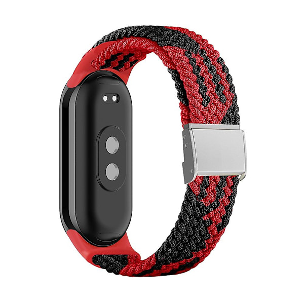 Rød Svart Rød Svart Nylon Flettet Stålspenne Klokkereim kompatibel med Xiaomi Mi Band 8