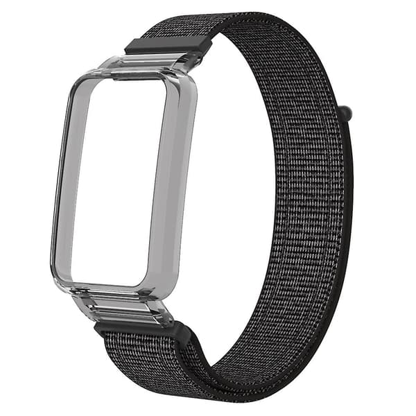 Reflekterende Sort PC-etui + Nylon Loop Rem kompatibel med Xiaomi Mi Band 7 Pro