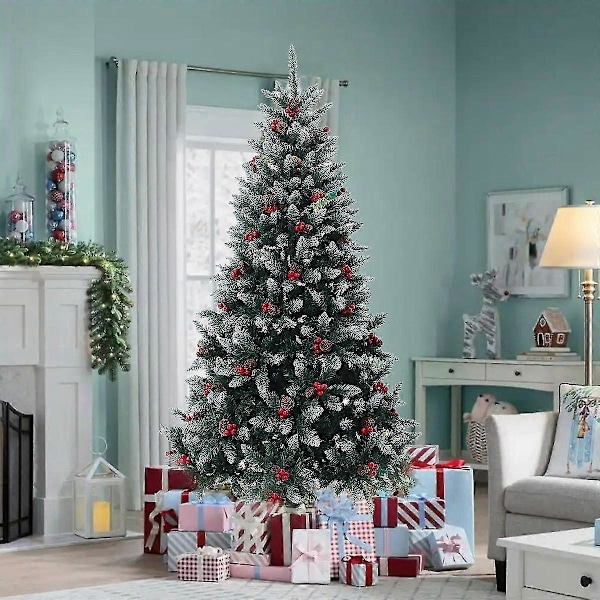 Livingandhome 180 cm Kunstig Juletre med Snødekte Tupper og Røde Bær
