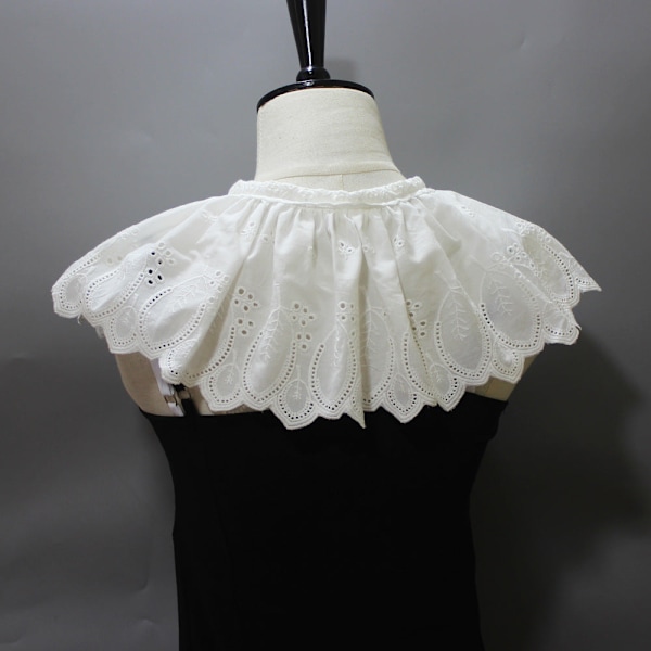 Dame falsk krage Avtakbar halv Bomull Hul Broderi White