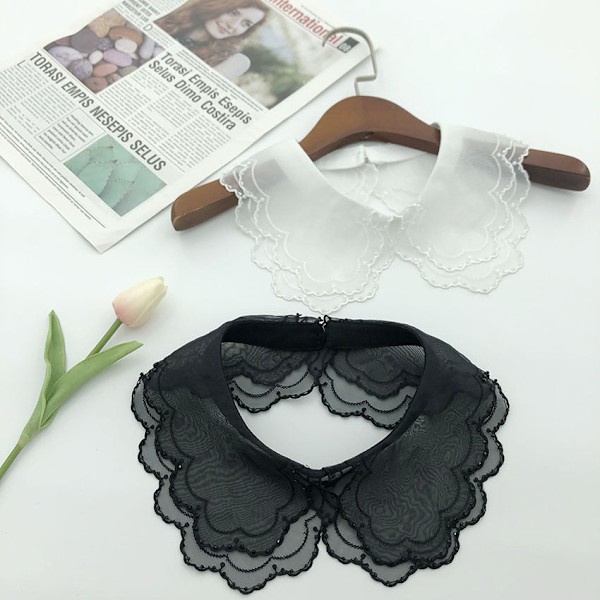 Dame falsk krage Avtakbar halv Avtakbar -Stykke Garn Emb Black