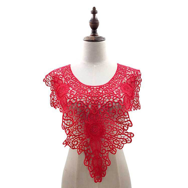 Dame falsk krave Aftagelig halv butterfly hulbroderi Red Red