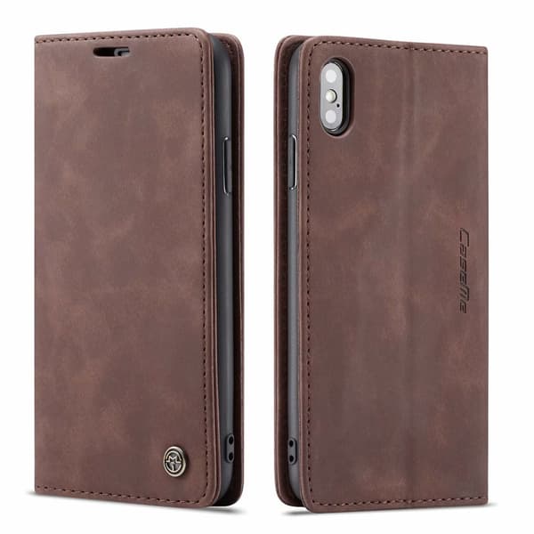 Etui til iPhone 15 Mørkebrun Retro Mat Wallet med Kortholder Flip